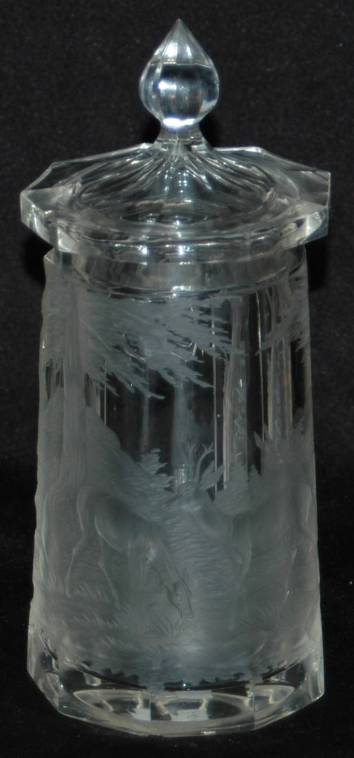 Detailed Wheel Cut Stags Scene Glass Stein (1 of 3)