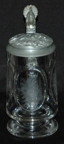Wheel Cut Floral Glass Stein Rare Turkey Lid