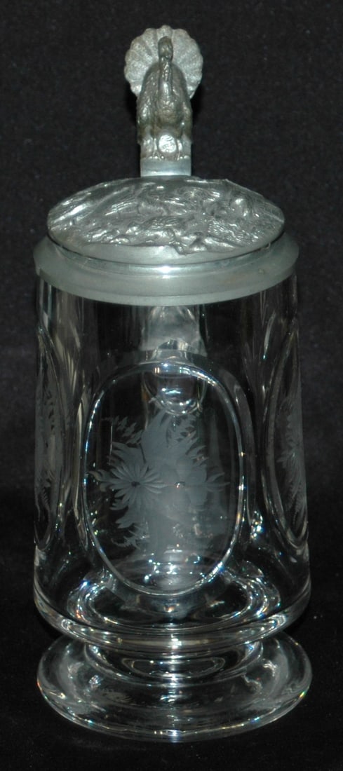 Wheel Cut Floral Glass Stein Rare Turkey Lid (1 of 3)