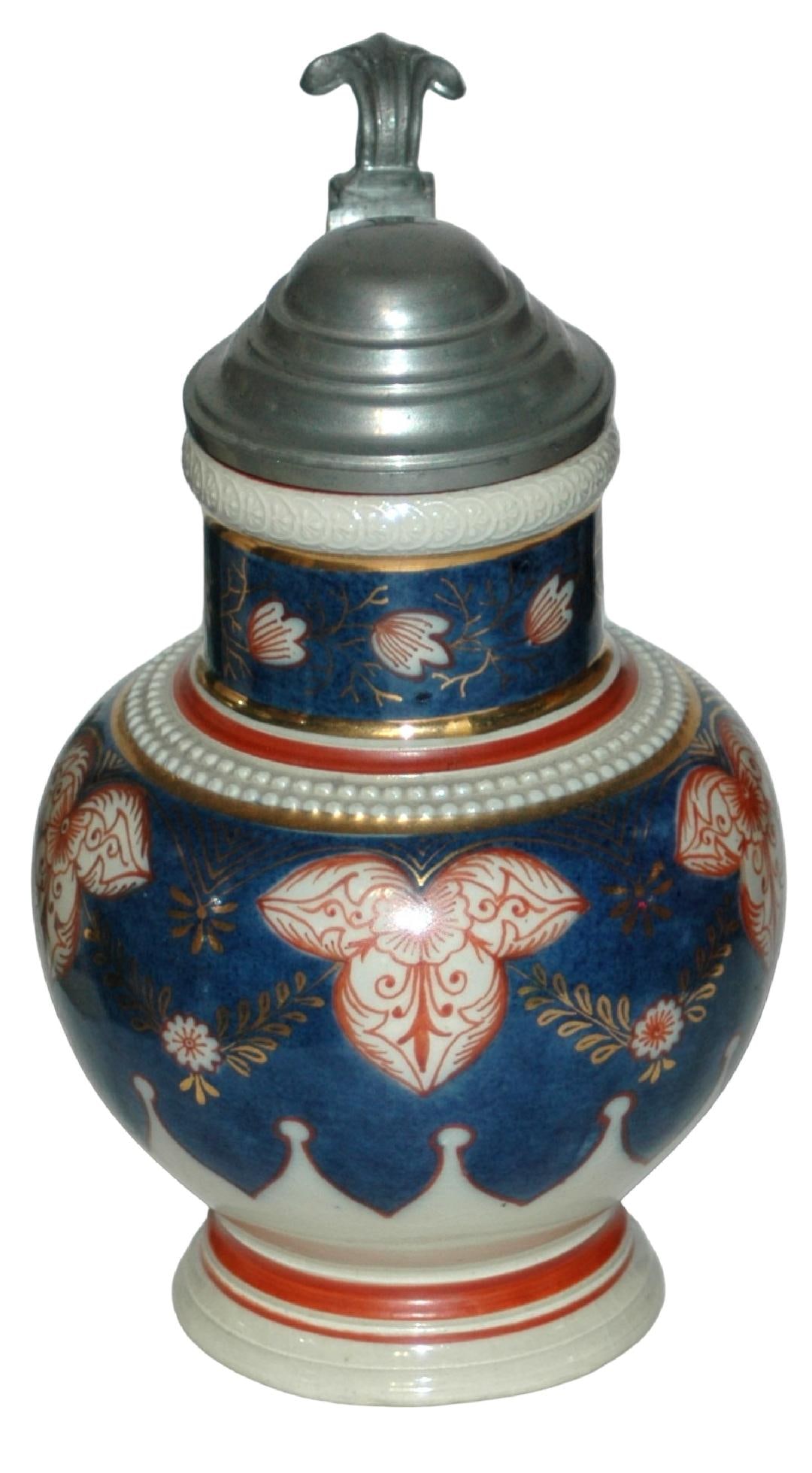 3/10L Klammerth Faience Floral & Gilded Stein: Faience Stein 3/10L Klammerth Factory. Floral and gilded design. Mint.