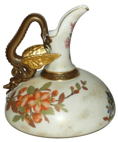 Royal Worcester Floral Pitcher w Dragon Handle