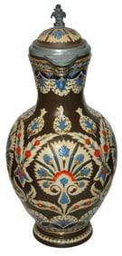 3L Mettlach Busy Floral Design Stein w Inlay Lid