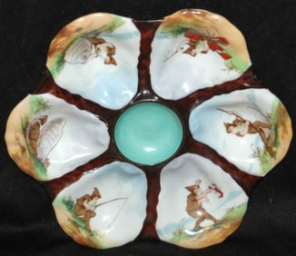 Oyster Plate Porcelain, Dwarf Scenes 6 Wells