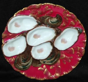 Oyster Plate Haviland Porcelain Ruby Colored