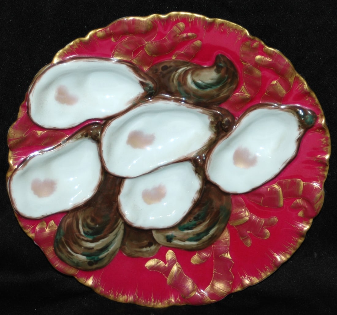 Oyster Plate Haviland Porcelain Ruby Colored (1 of 2)