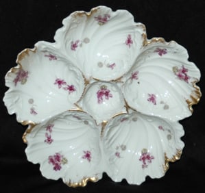 Oyster Plate Limogues Porcelain Delicate Florals