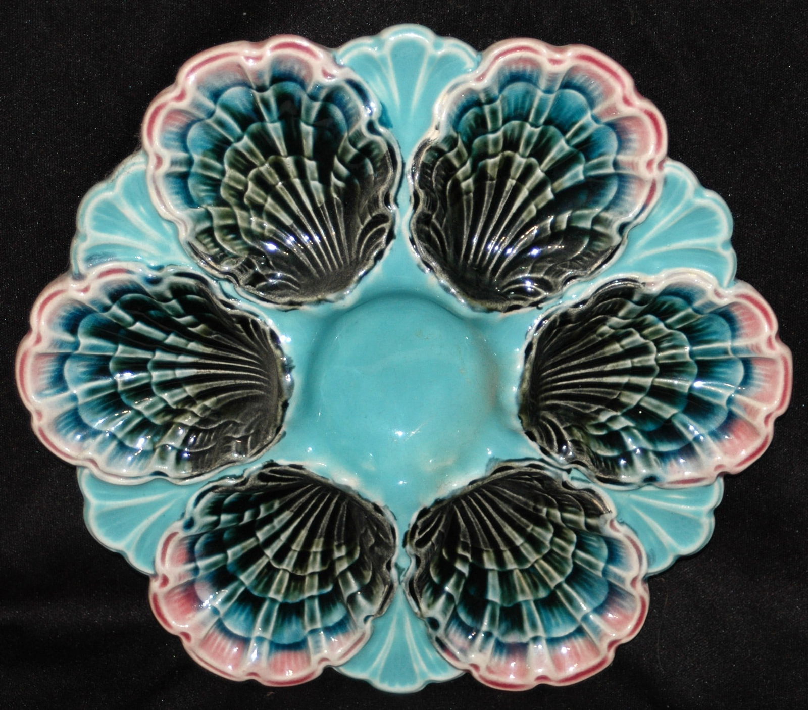 Oyster Plate Majolica , 6 Glazed Wells (1 of 2)