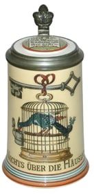 Mettlach Bird in a Cage Etched Stein