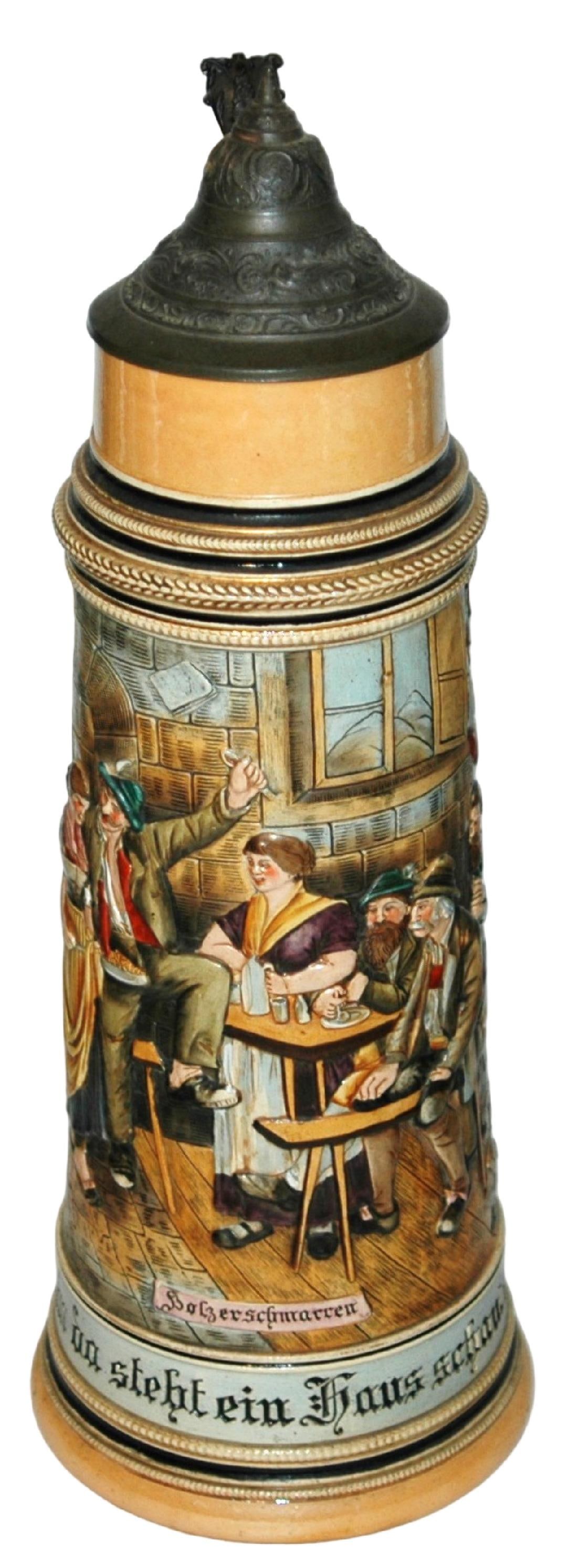 2-1/2L Tavern Scene JW Remy Relief Stein (1 of 4)