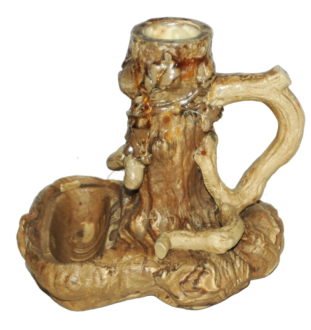 Mettlach Earlyware 4" Candlestick w Acorns & Oak: Mettlach Earlyware #429 Relief 4" Candle Stick. Acorns and oak leaves Mint.