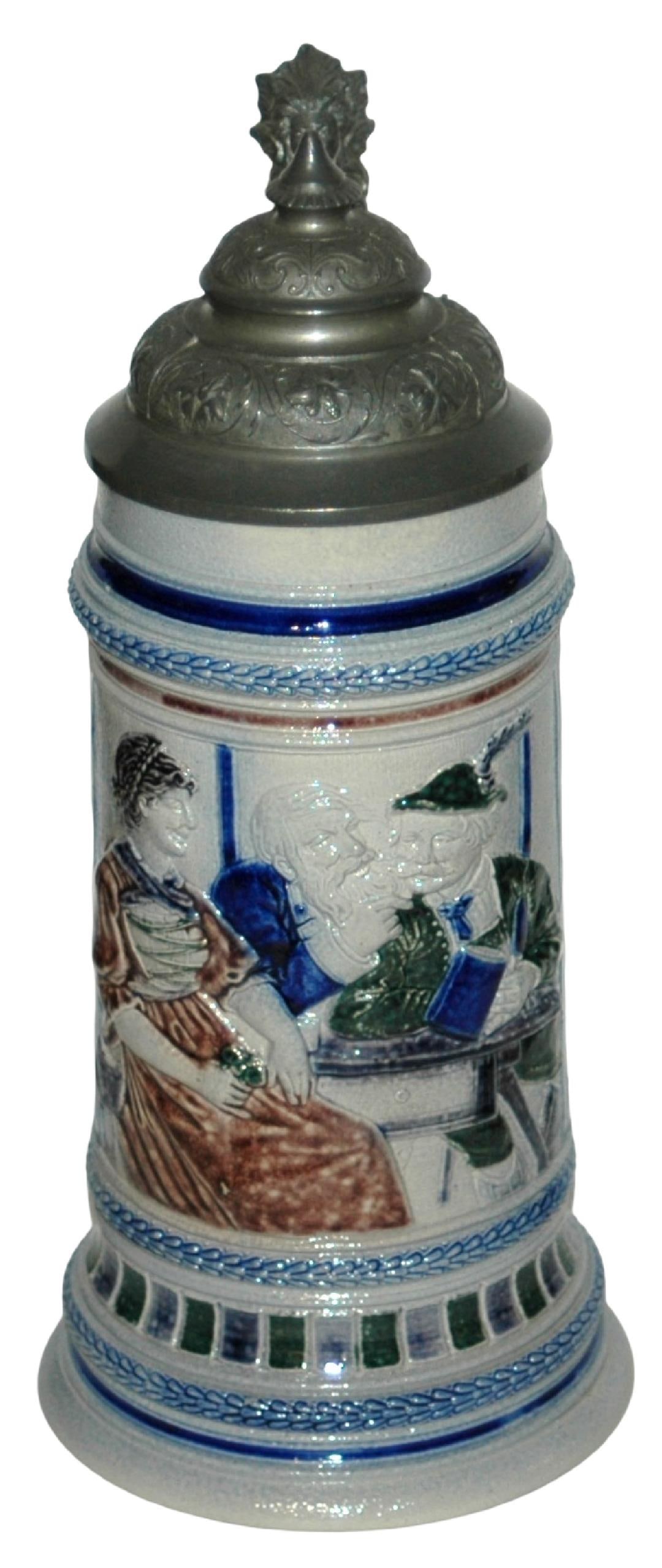 Alpine Men & Barmaid Stein w Fancy Pewter Lid (1 of 4)