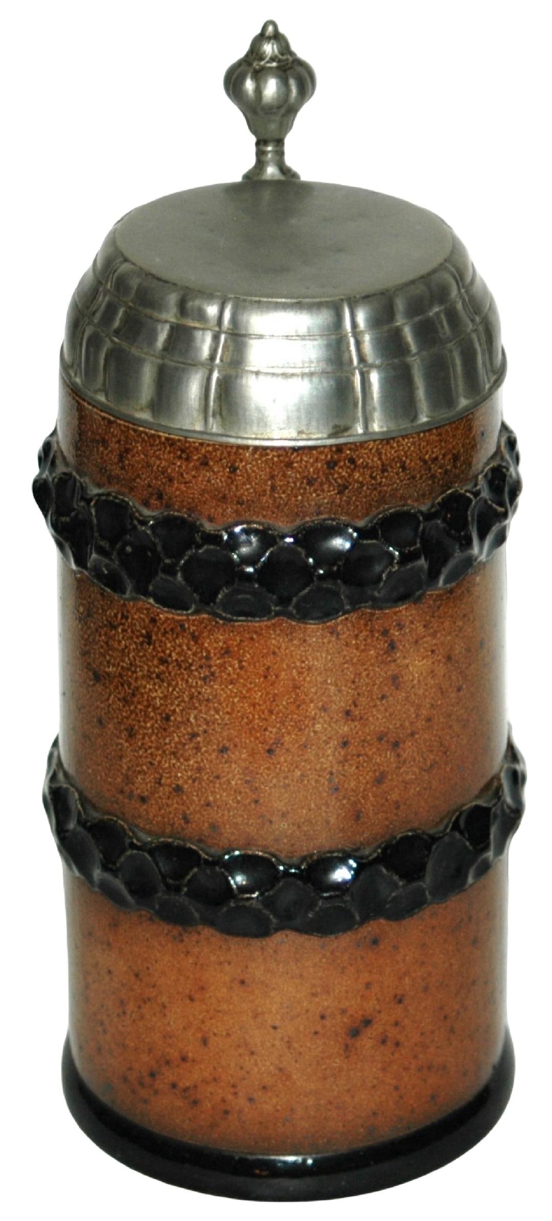 1L Art Nouveau Floral Stoneware Stein: Stoneware #3079 Relief 1L. Art Nouveau floral design. Mint.