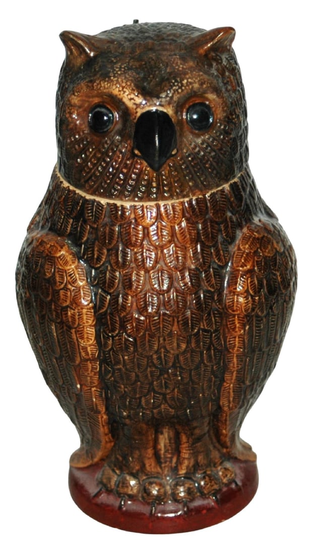 1L Owl Hanke Stein. Figural Frog in Bottom .: Character Stein 1L Hanke #1662. Owl. Figural frog in the bottom of the stein. Mint.