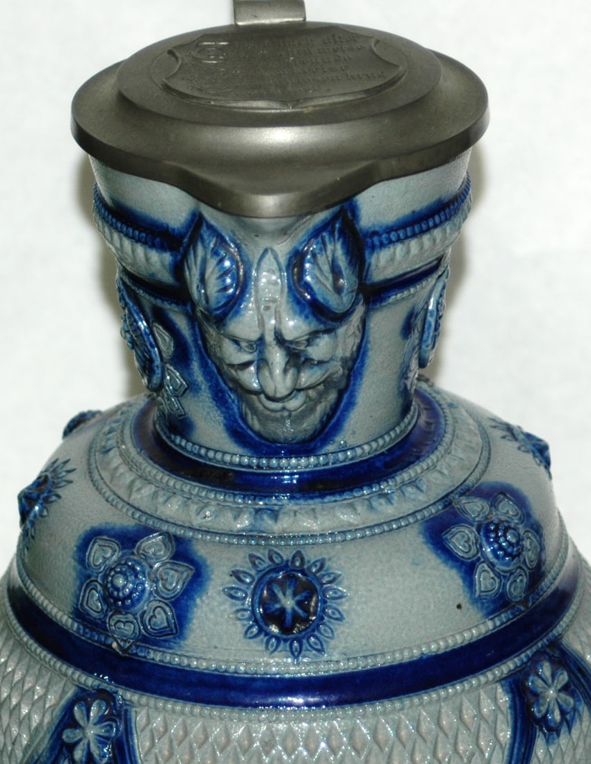 1-1/2L Dated Shield &Rosettes Stein wBearded Spout - 2