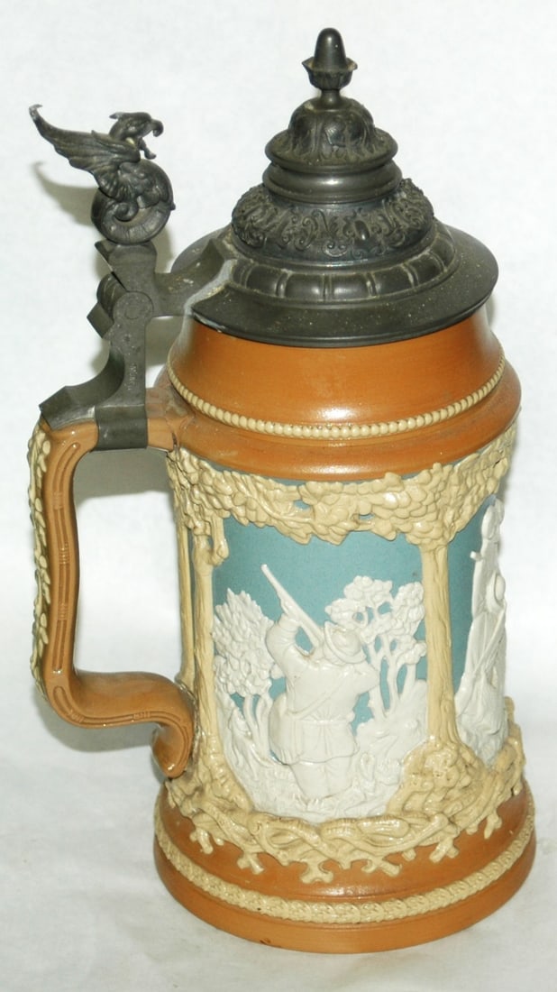 1L Mettlach Three Hunter Panels Stein - 3