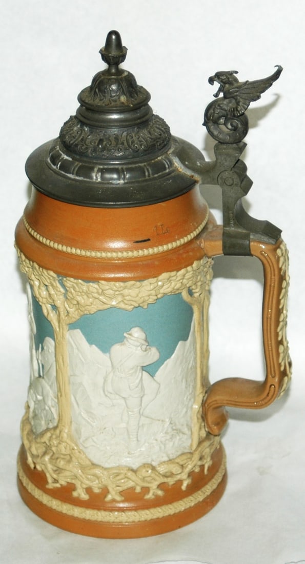 1L Mettlach Three Hunter Panels Stein - 4