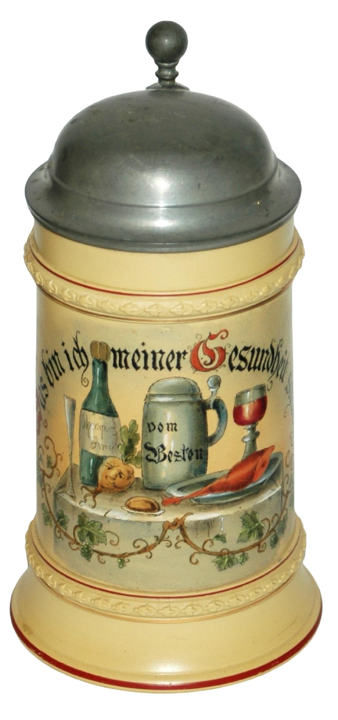 Mettlach Wine Meal Goblet & Stein Scene w Verse (1 of 4)