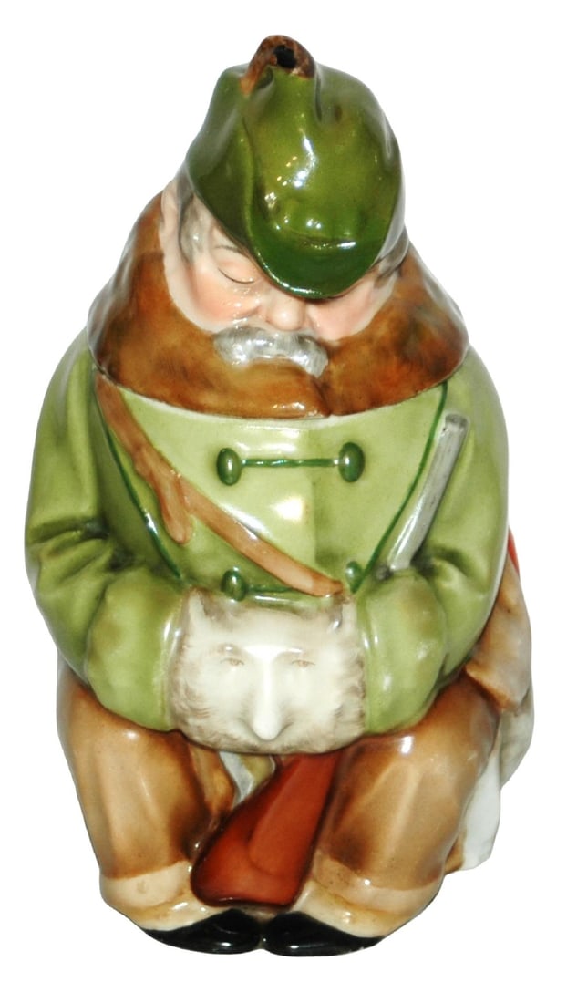 Uncommon Full Color Sleepng Hunter Character Stein: Character Stein 1/2L Bauer Porcelain. Sleeping hunter with rifle. Uncommon full color version. Mint.