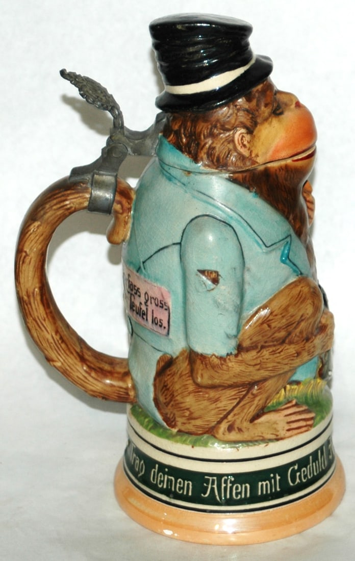 Monkey w Top Hat & Pipe Germsheid Character Stein - 3
