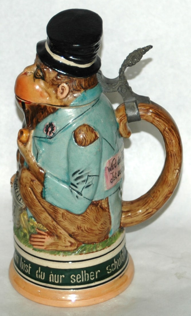 Monkey w Top Hat & Pipe Germsheid Character Stein - 4