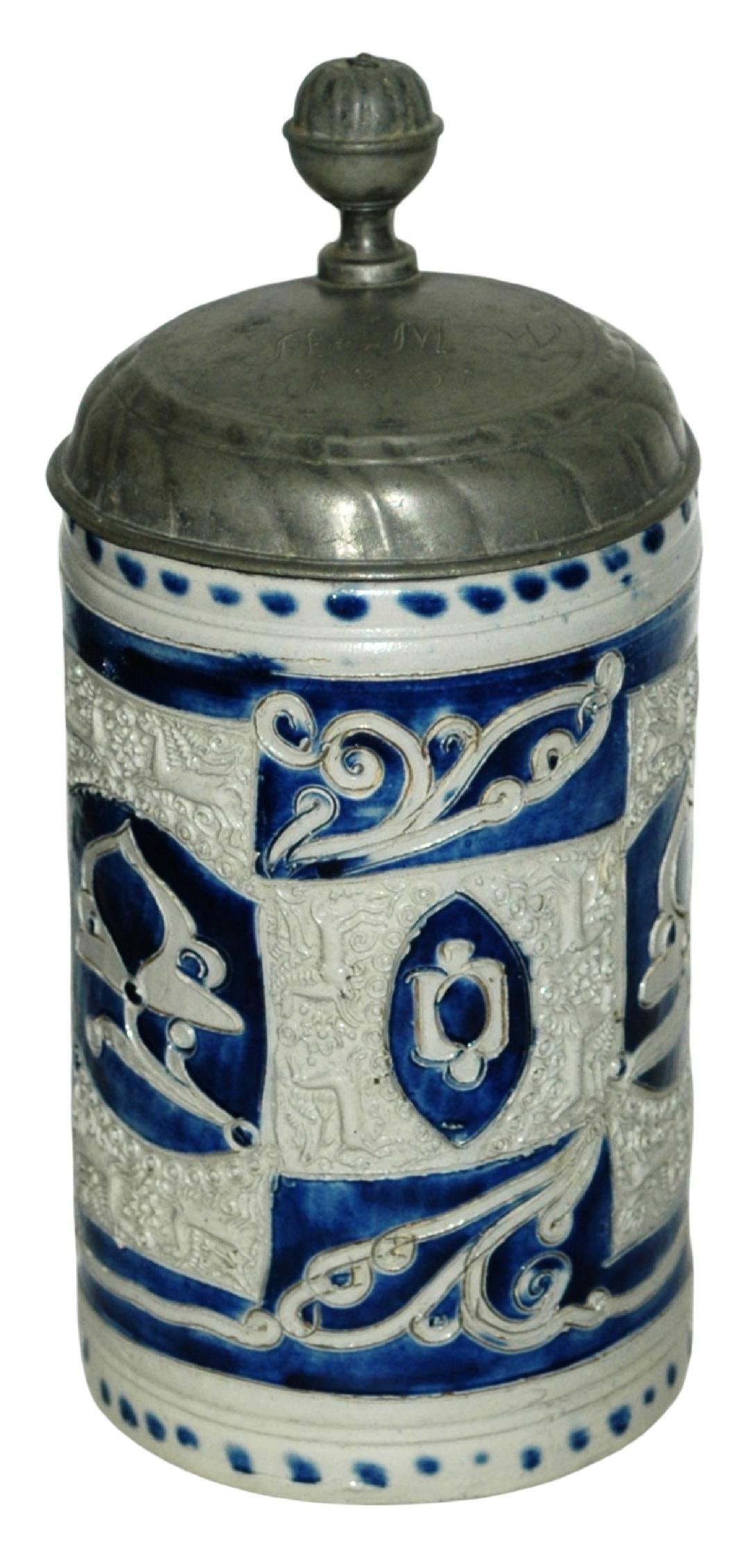 Westerwald 1791 Stoneware Stein w Stags & Floral (1 of 5)