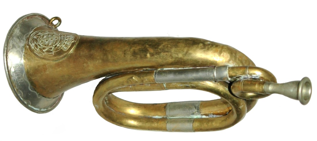 12" Brass German Regimental Saxon Shield Bugle: Brass 12" German Regimental Bugle. Saxon shield medallion.