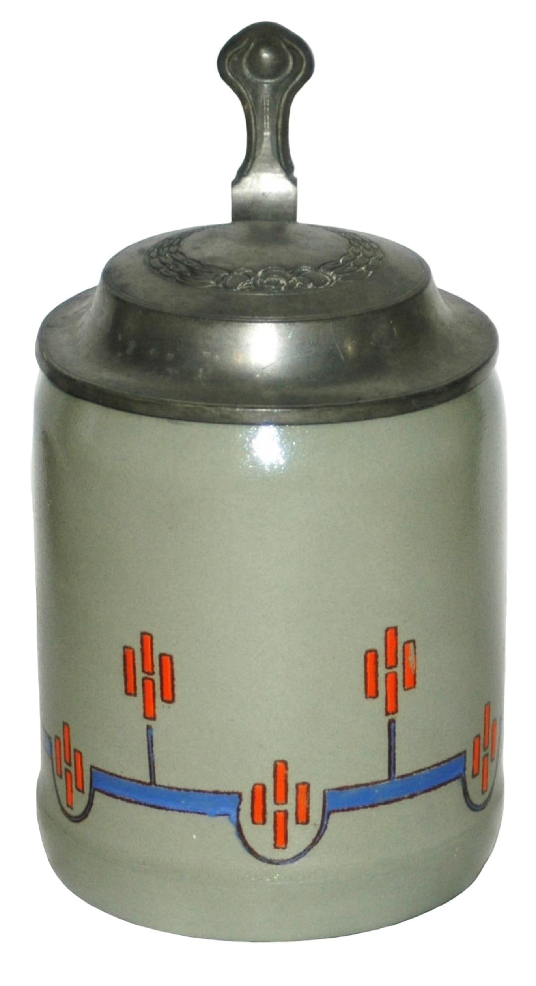 Mettlach Bavaria Art Nouveau Design Stein: Mettlach Bavaria #3079/493 POG 1/2L. Art Nouveau floral design. Mint.