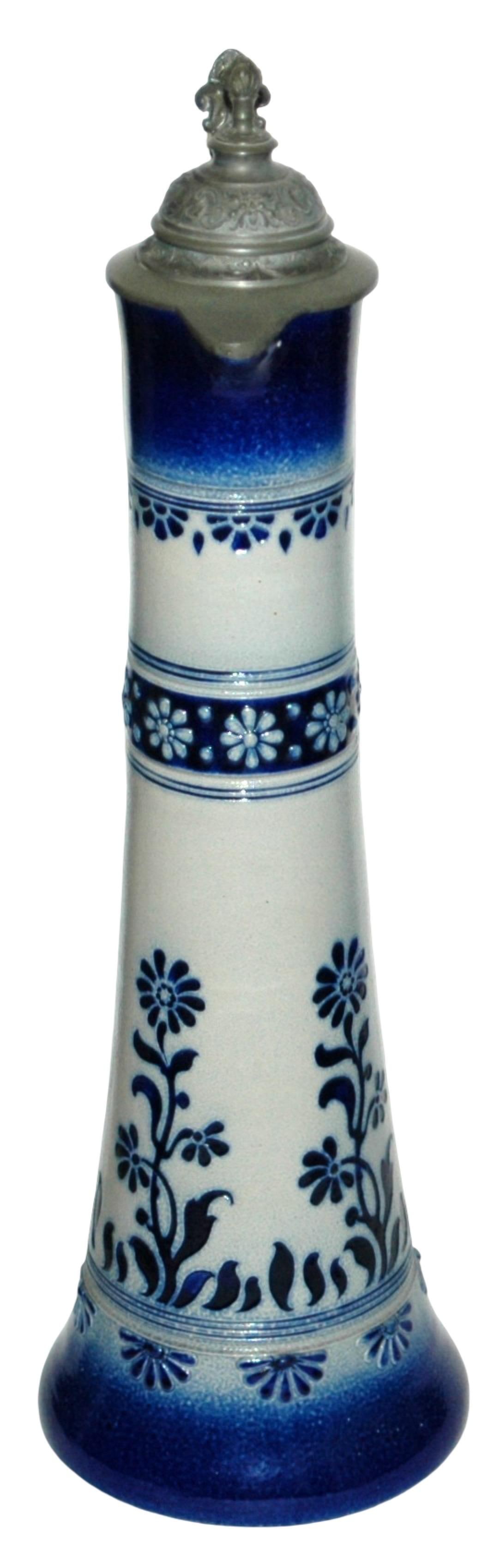 17" Floral Design Stoneware Stein: Stoneware Molded 17” Stein. Floral design around body. Mint.