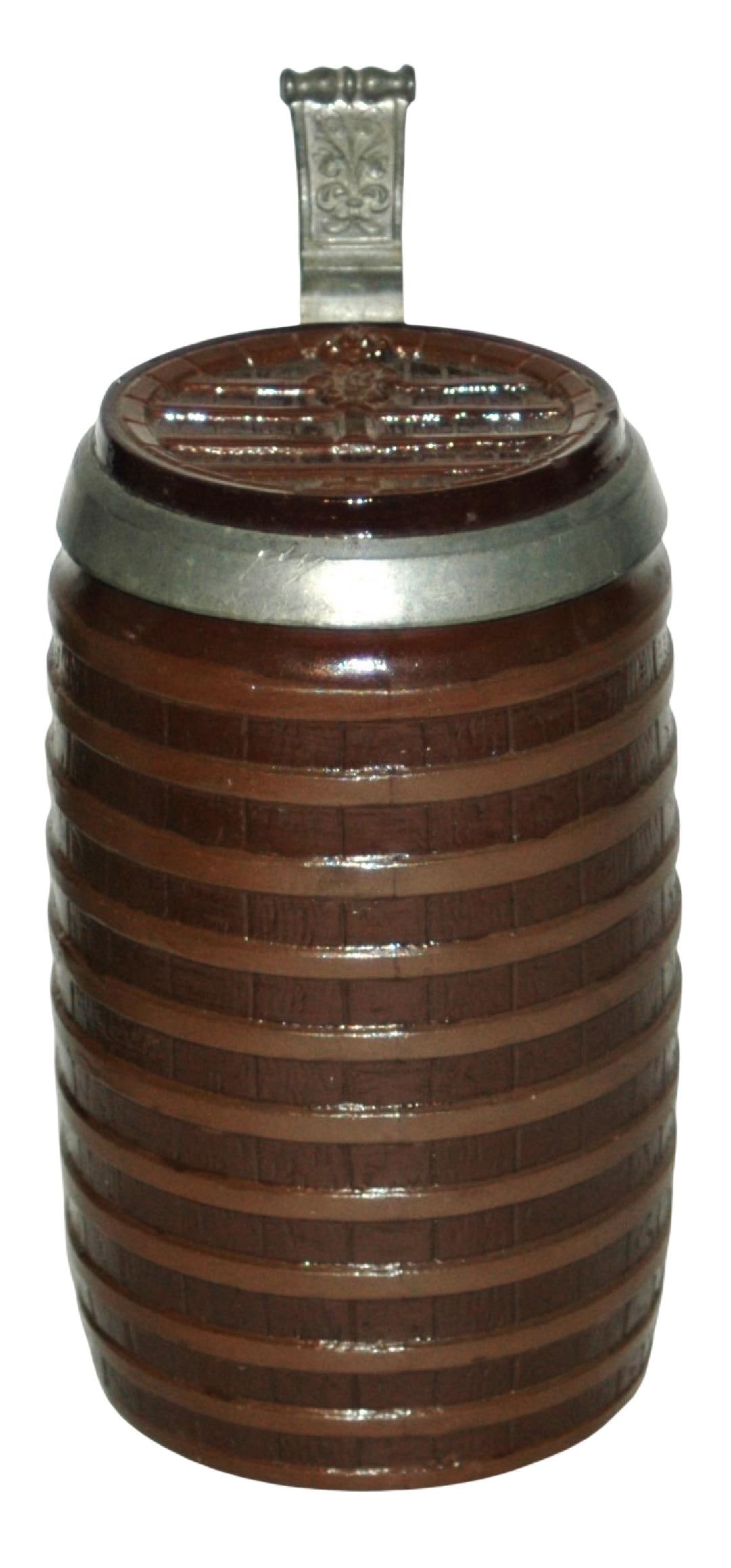 Mettlach Heidelberg Keg Character Stein w Inlay: Character Stein 1/2L Mettlach #1687. Heidelberg keg. Inlay lid. Mint.