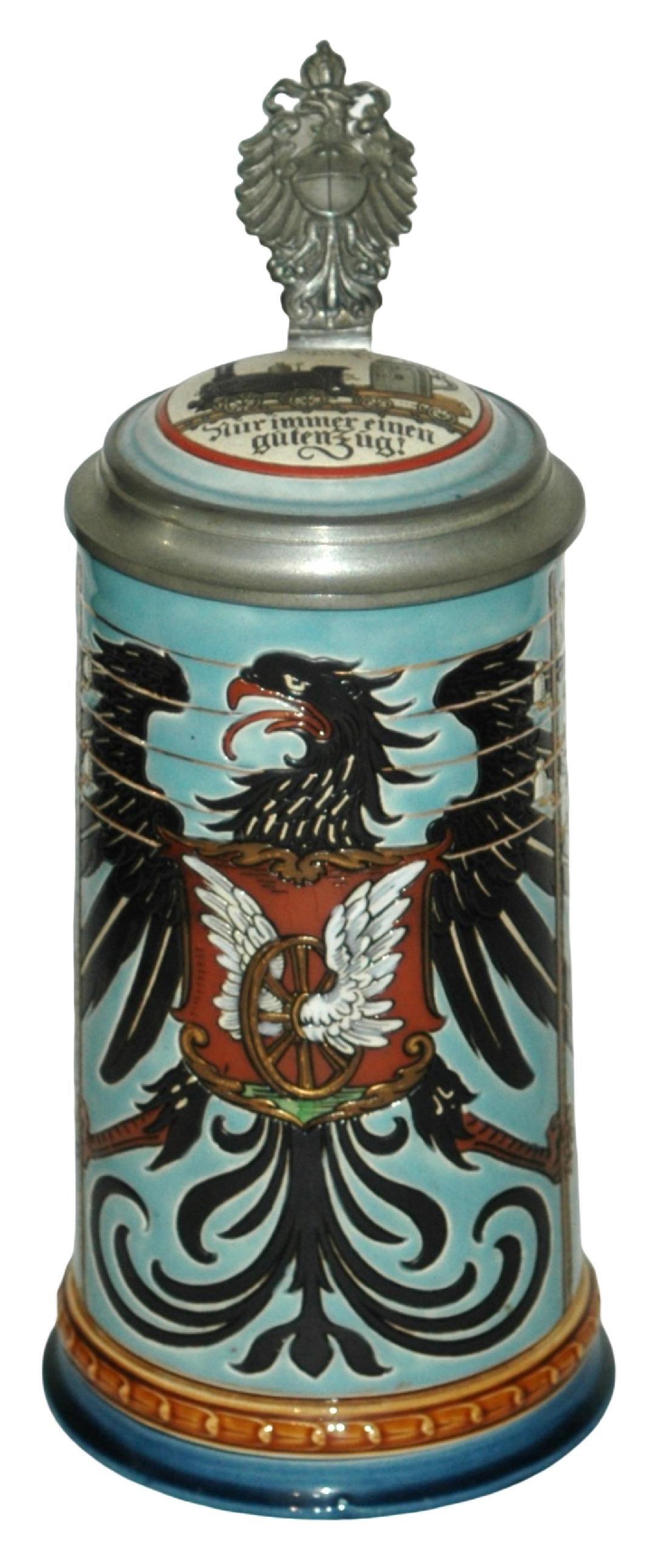 Mettlach Telegrapher Occupational Stein w Inlay Ld: Mettlach #2075 Etched 1/2L. Telegrapher occupational. Inlay lid. Mint.