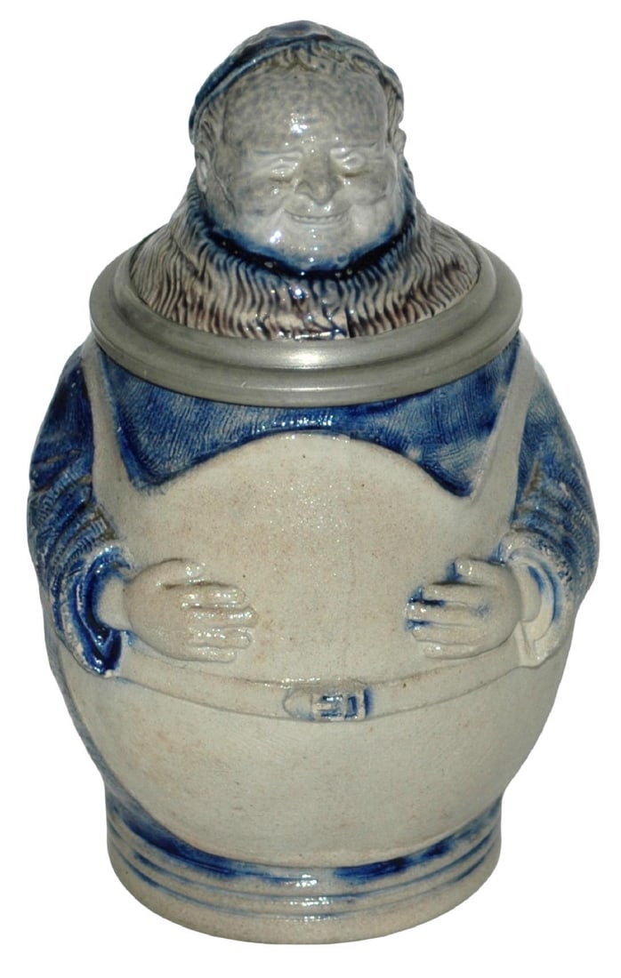 Monk w Leather Apron Character Stoneware Stein: Character Stein 1/2L Stoneware #220. Monk wears large leather apron.