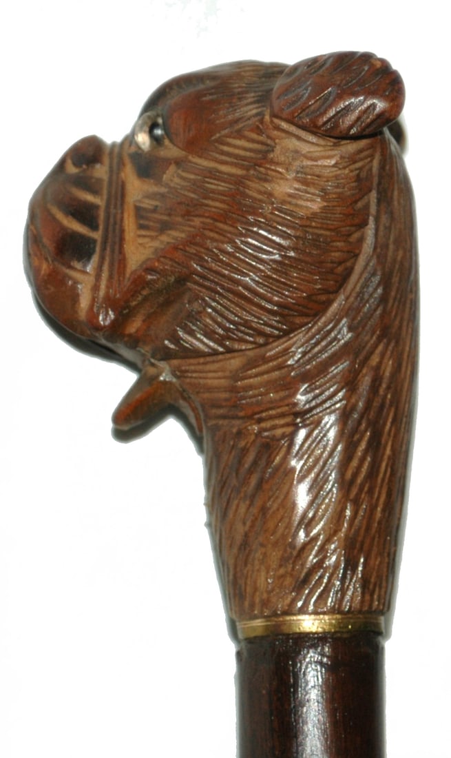 Black Forest Carved Cane w Boxer Dog Spring Mouth (1 of 3)