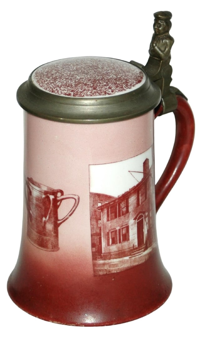Yale University Morey's Tavern Stein Class of 1906: Porcelain Maddock Co. POG 1/2L. Yale university of Morey’s tavern. Signatures of the class of 1906 on inlay lid. Mint.