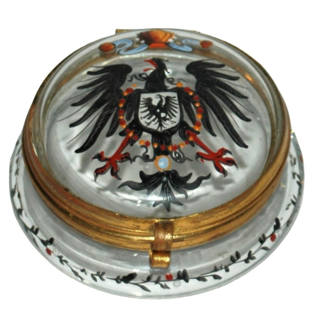 2-1/4" Glass Box w Enamel Eagle & Brass Mounts (1 of 3)