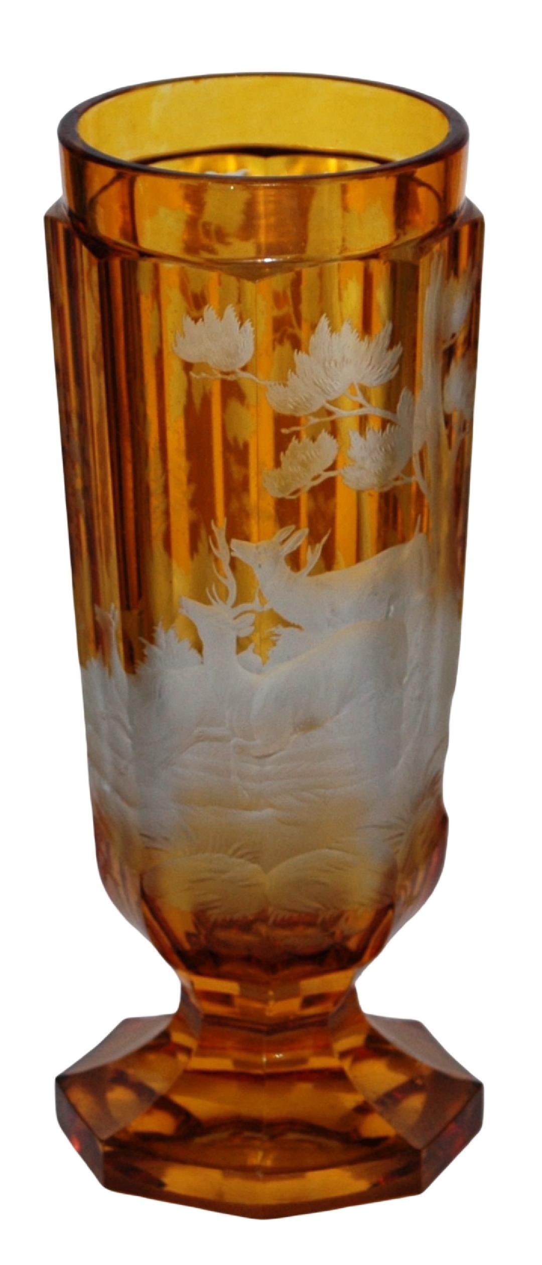 Intaglio Cut Forest Stags Bohemian Beaker c. 1875 (1 of 3)