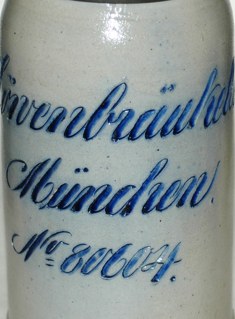 1L Lowenbraukeller Munich Stein w Matched Lid - 2