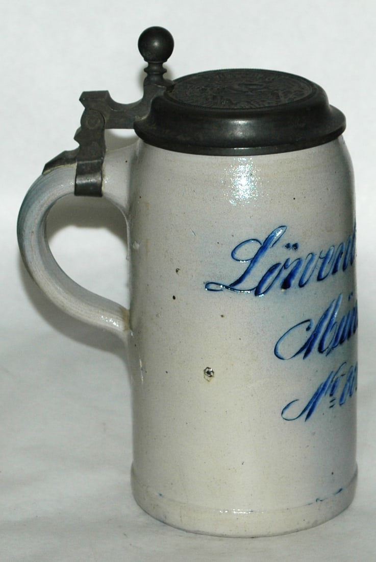 1L Lowenbraukeller Munich Stein w Matched Lid - 3
