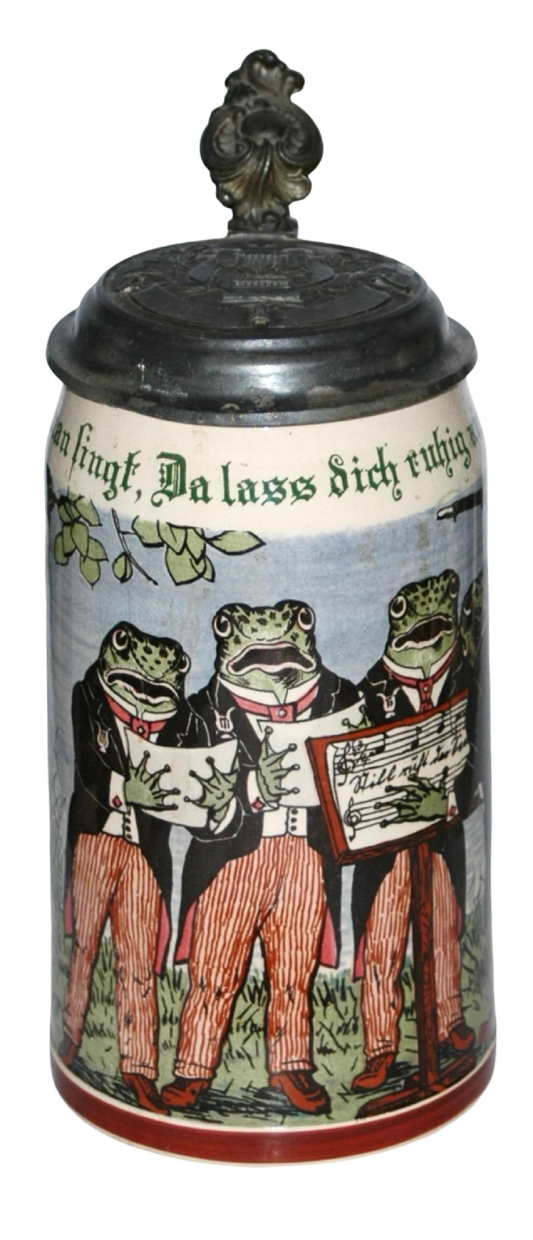 Mettlach Singing Frogs in Suits Stein w Relief Lid (1 of 5)