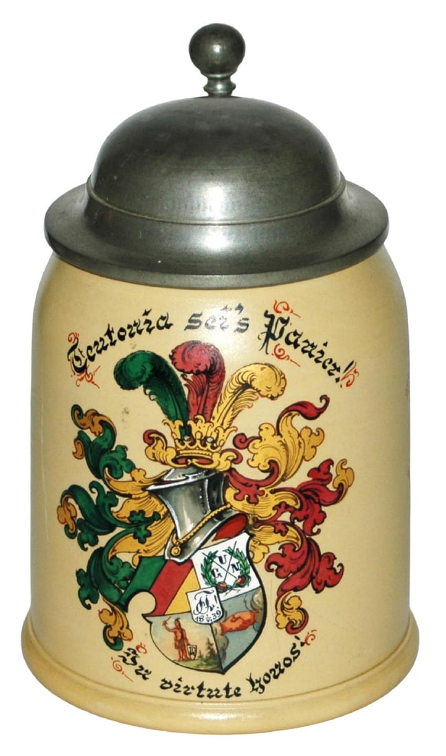 Mettlach 1899 Teutonia Dueling Fraternal Stein (1 of 4)