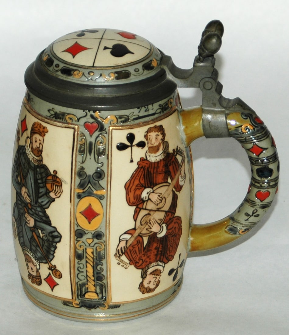 Mettlach Four Playing Card Panels Stein - 3