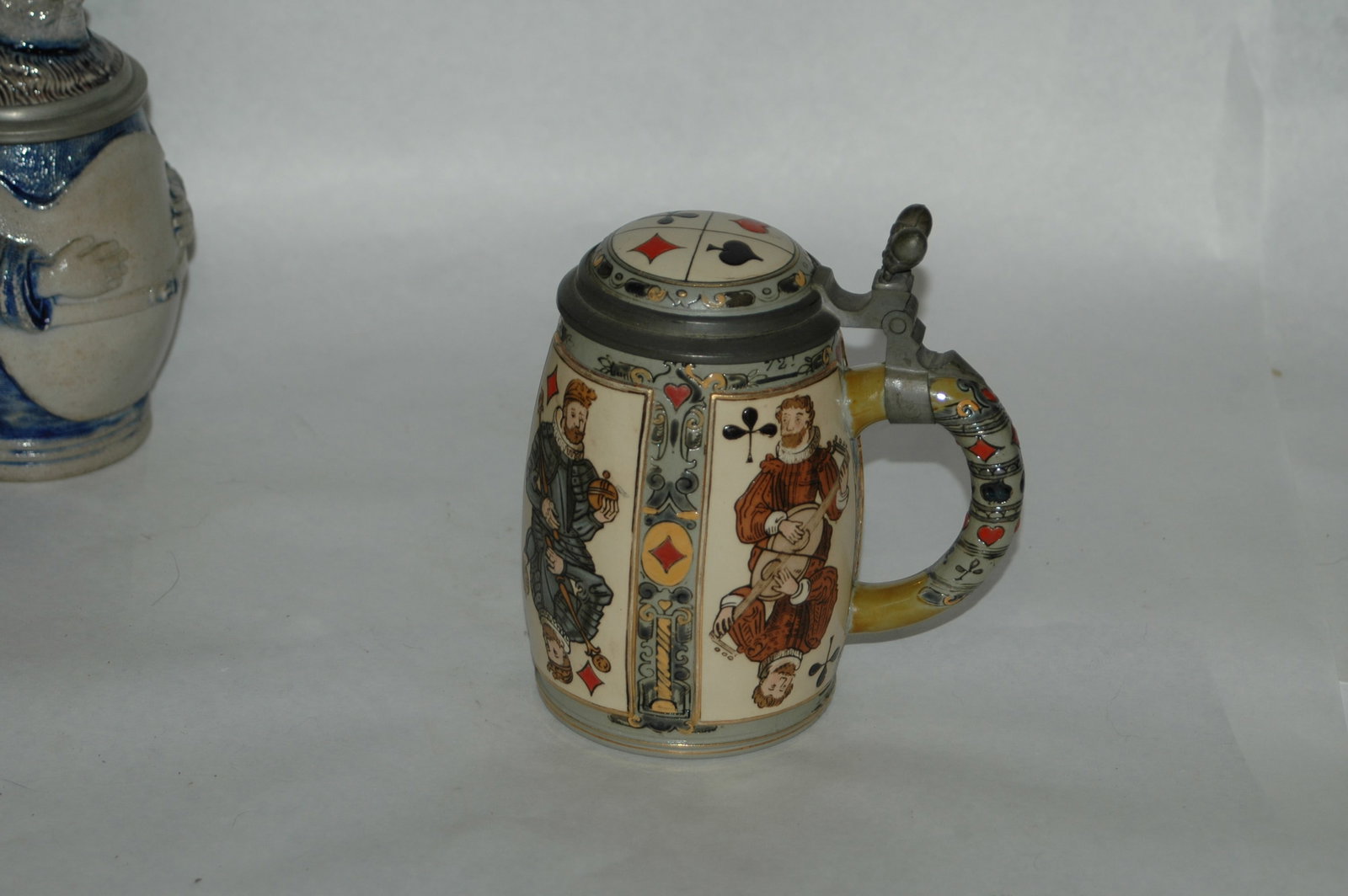 Mettlach Four Playing Card Panels Stein - 4