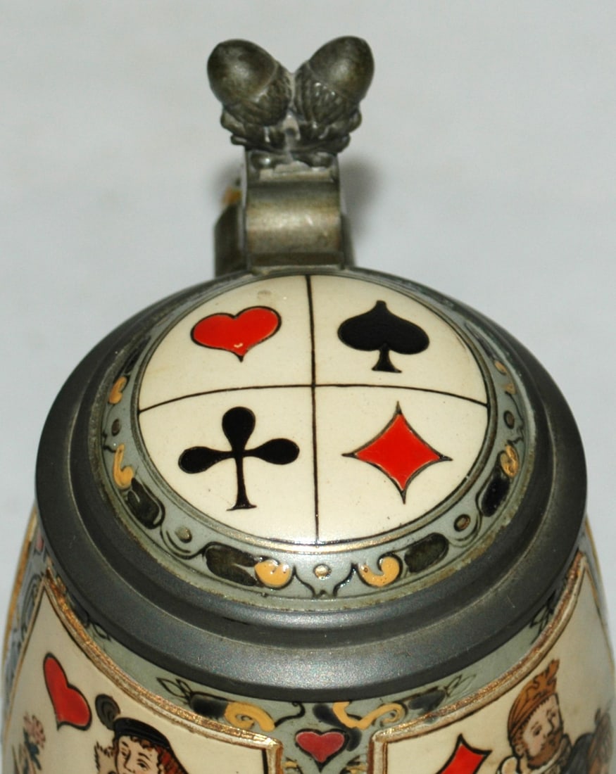 Mettlach Four Playing Card Panels Stein - 5