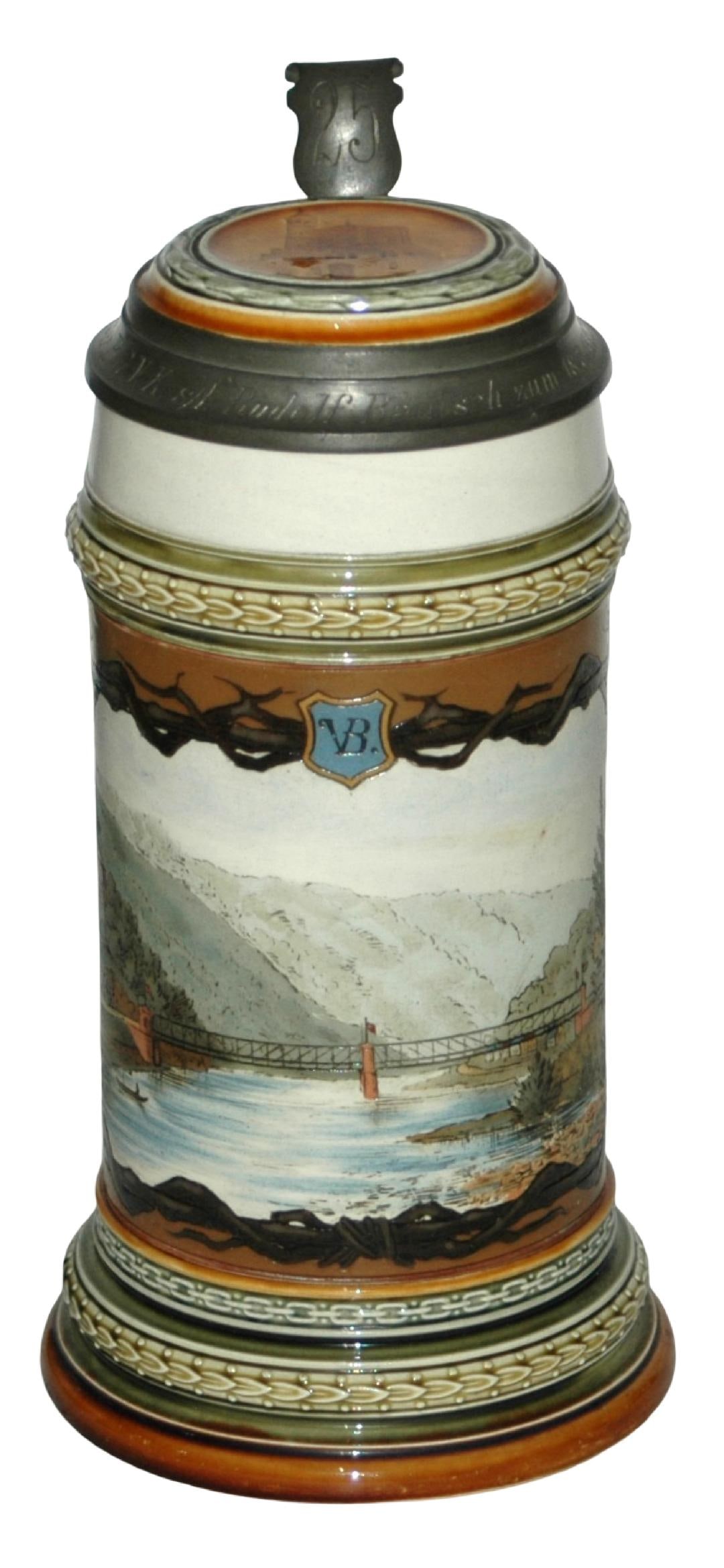 RARE Mettlach Bridge Over River Stein Mettlach Lid (1 of 6)