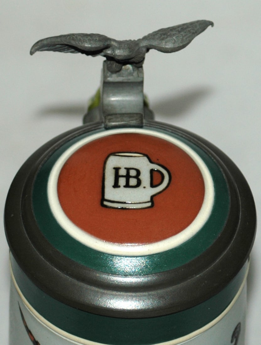 Mettlach Drinking Men w Mountain Background Stein - 5