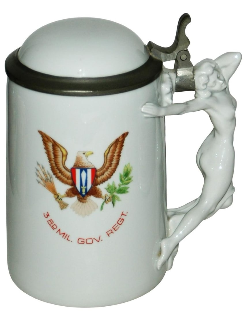 US Inft Eagle & Nude Woman Handle Porcelain Stein (1 of 4)