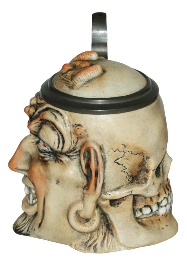 Bohne Double Sided Devil & Skull Character Stein: Character Stein 1/2L Bohne Porcelain. Double sided Satan and skull. Mint.