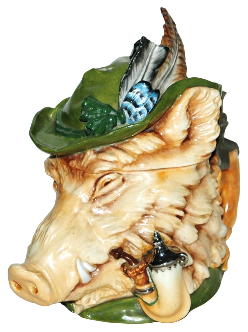 Schierholz Boar w Alpine Hat & Pipe Charactr Stein (1 of 4)