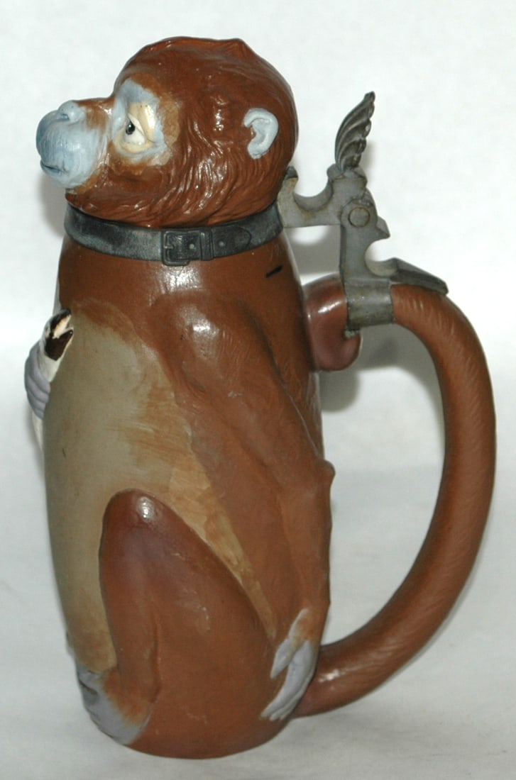 Mettlach Monkey w Fish Character Stein - 4