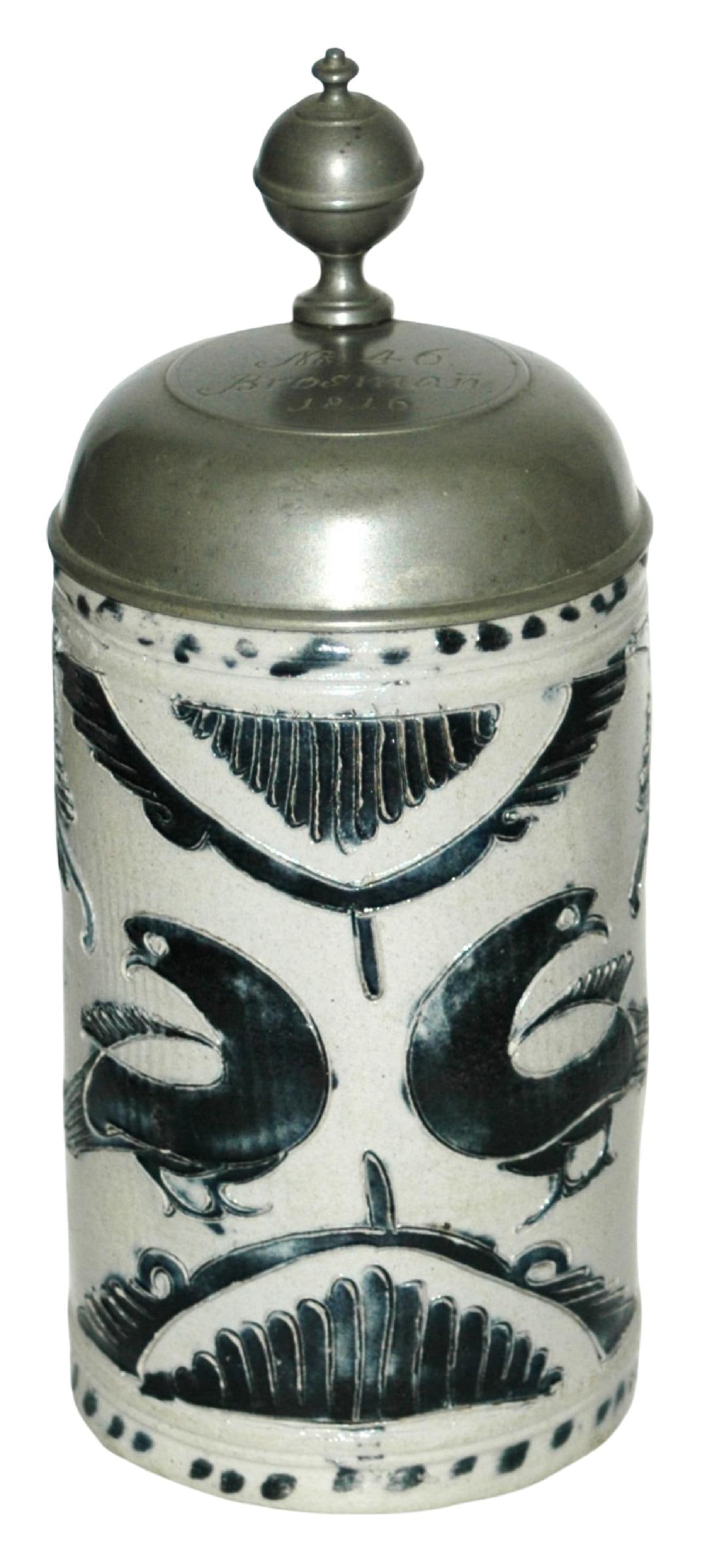 1816 Westerwald Scratch Pheasants Stoneware Stein (1 of 5)