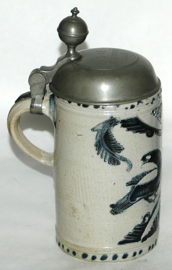 1816 Westerwald Scratch Pheasants Stoneware Stein - 3